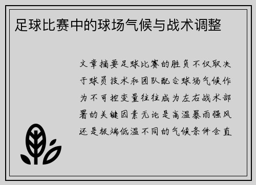 足球比赛中的球场气候与战术调整